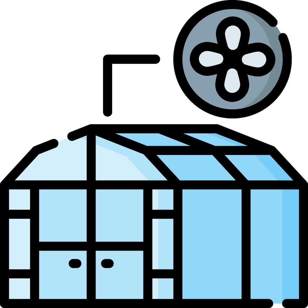 A small greenhouse with a fan and a window vector