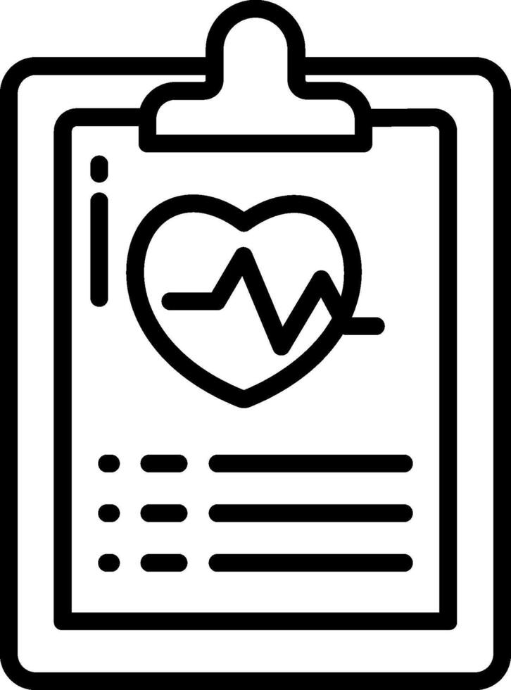 A black and white icon of a clipboard with a heart and a heartbeat vector