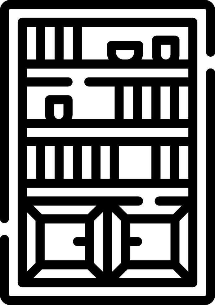 A black and white icon of a shelf with books vector