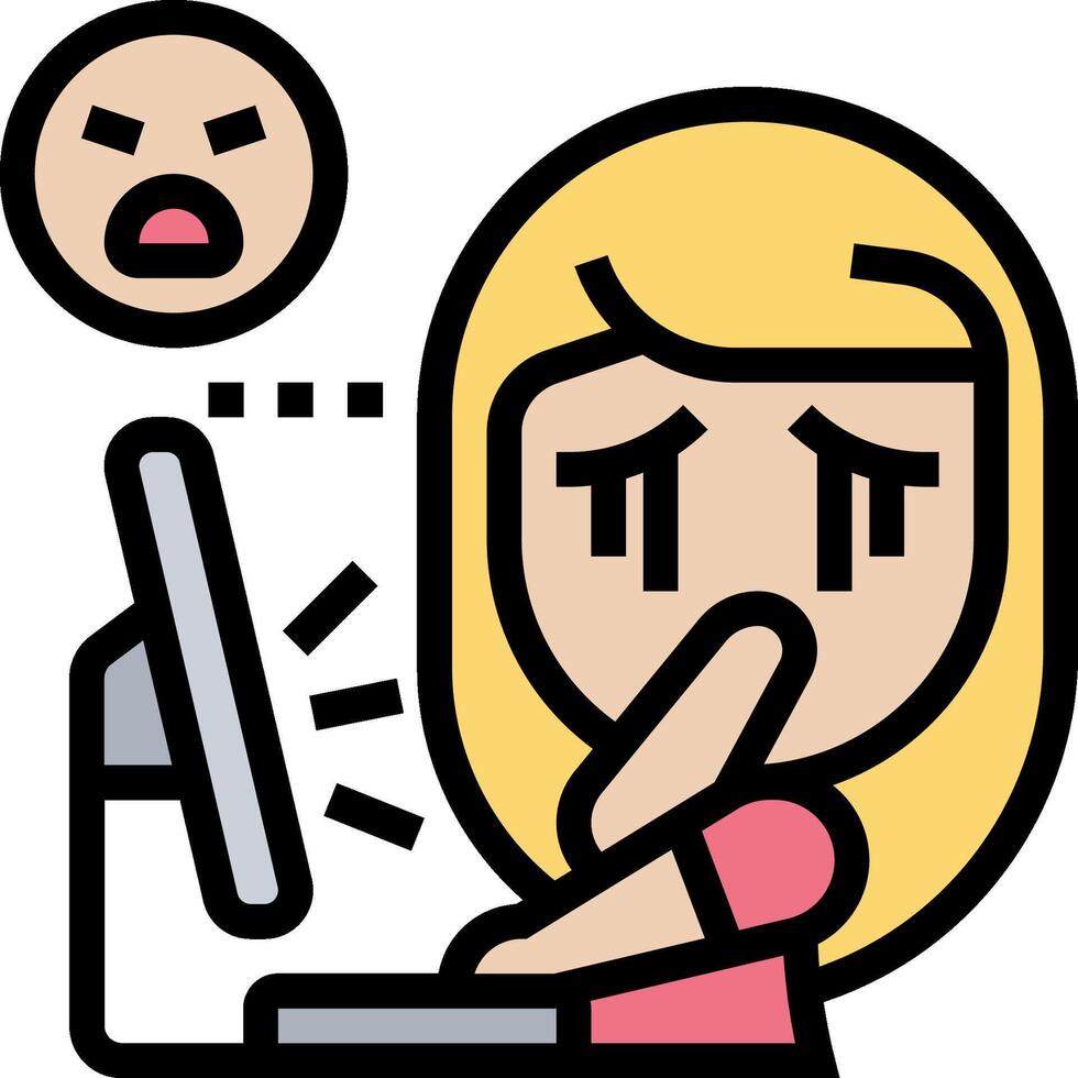 A woman is sitting at a computer with an angry face vector