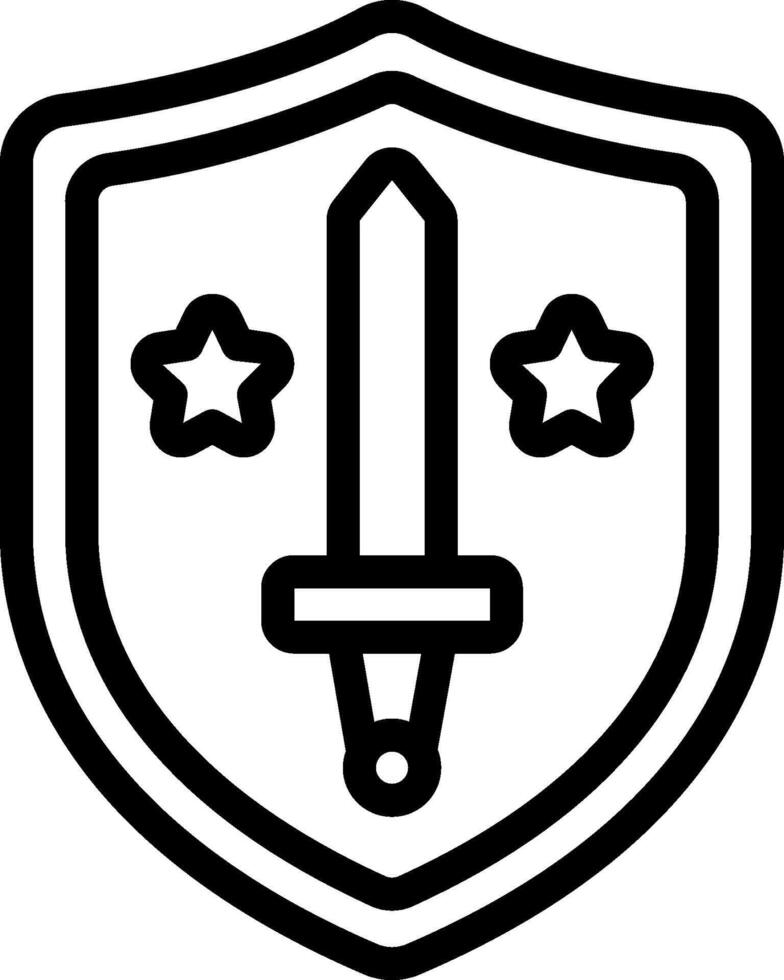 A black and white logo of a shield with a sword vector
