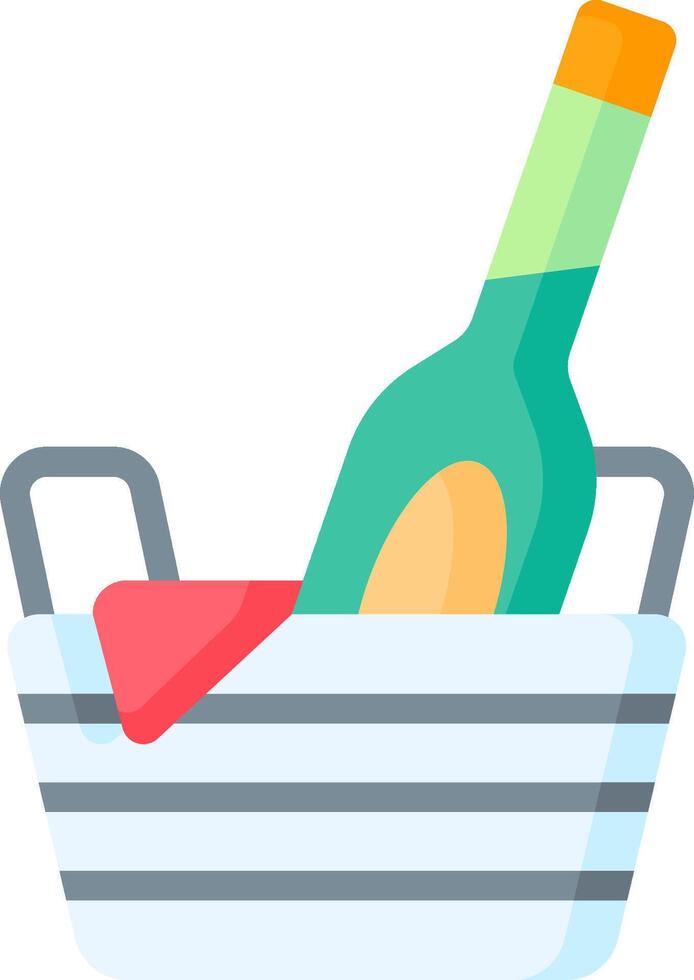 A bottle of wine in a basket with a red cloth vector