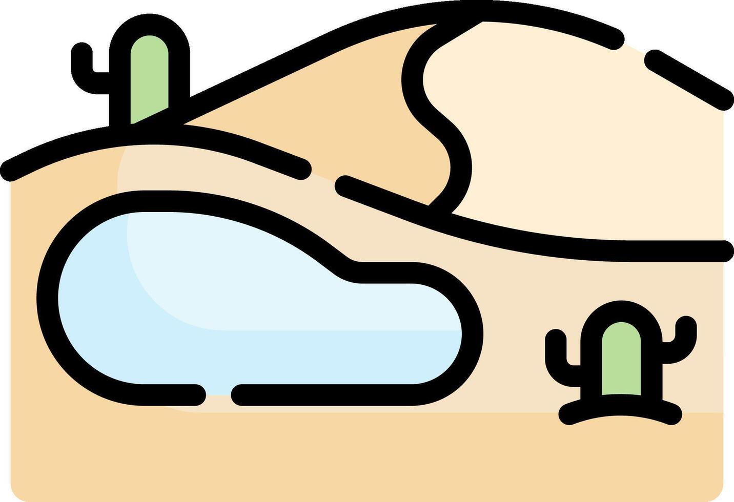 A desert landscape with a cactus and a water hole vector