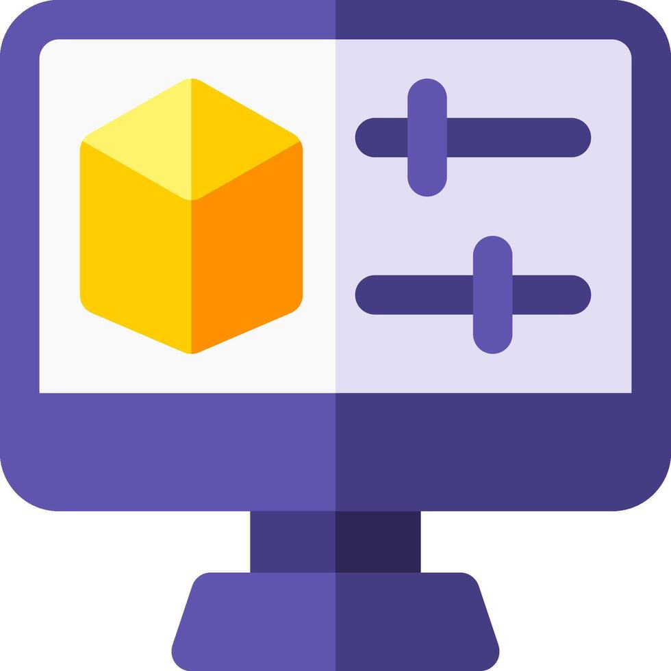A computer monitor with an orange cube on it vector