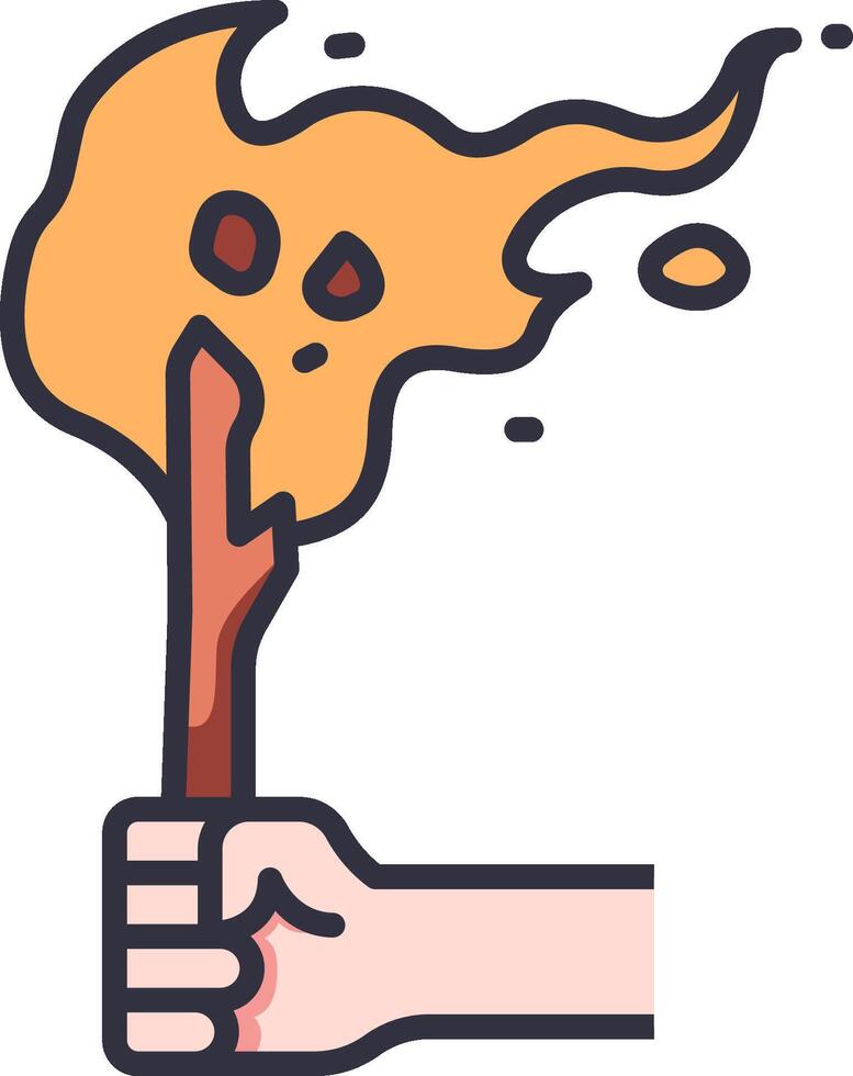 A hand holding a burning stick with a skull on it vector
