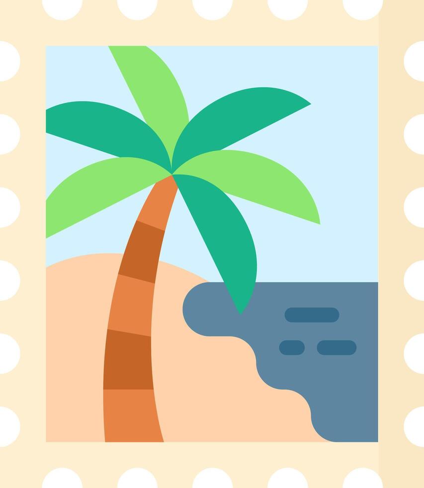 A stamp with a palm tree and the ocean vector