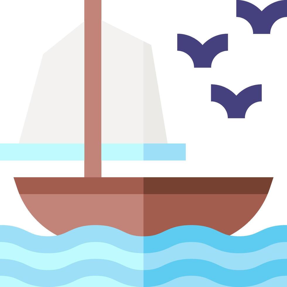 A boat with a sail and birds flying around it vector