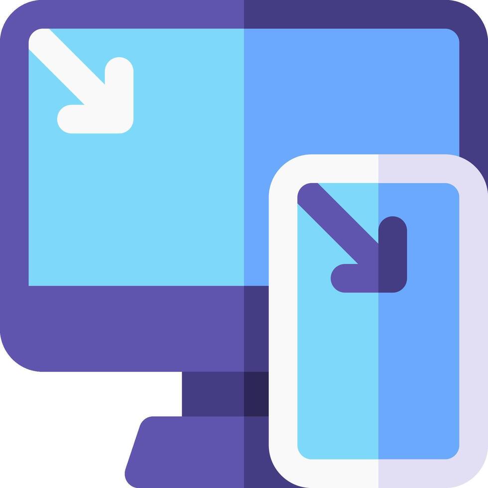 A computer monitor and a phone with an arrow pointing to it vector