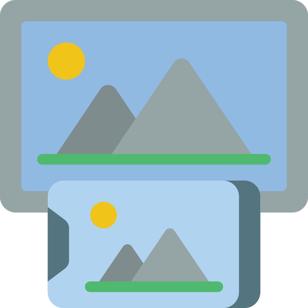 Two flat icons of a mountain and a sun vector