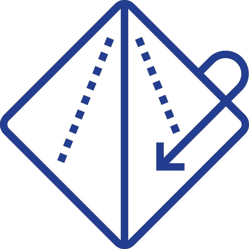 A blue and white icon of a kite with arrows pointing down vector