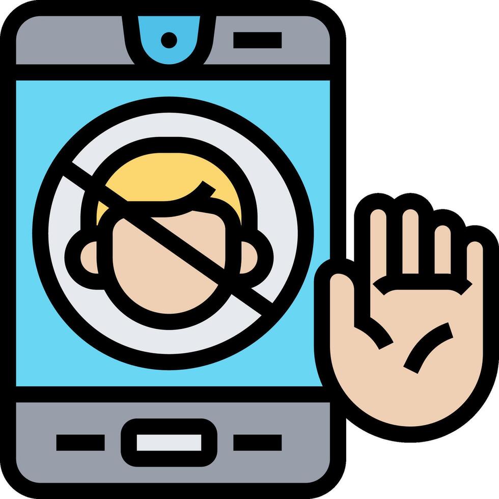 A hand is holding a phone with a sign that says no vector