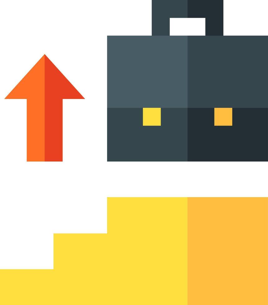 A briefcase with an arrow pointing up and a yellow arrow pointing down vector