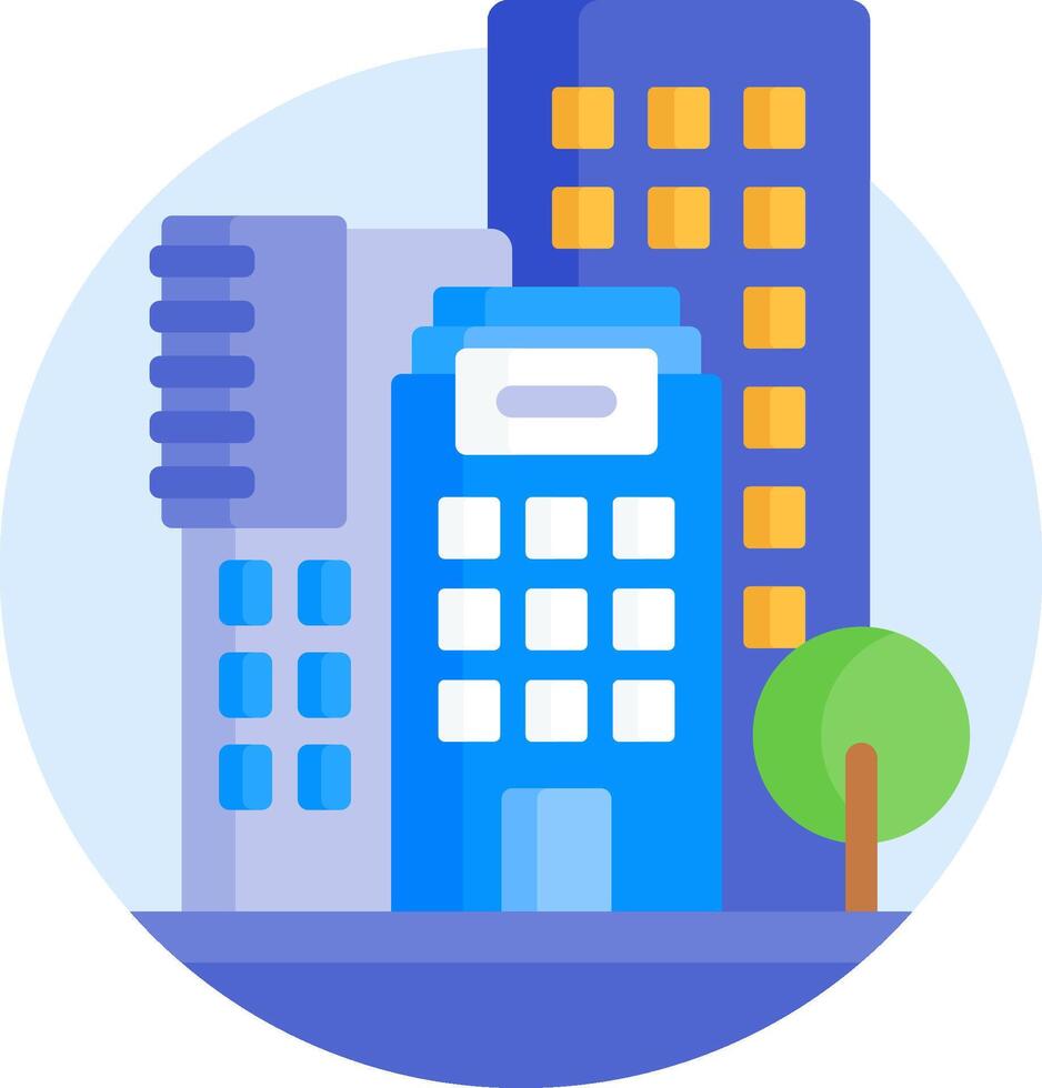 A flat icon of a city with buildings and trees vector