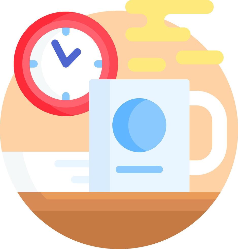 A coffee mug and clock are on a table vector