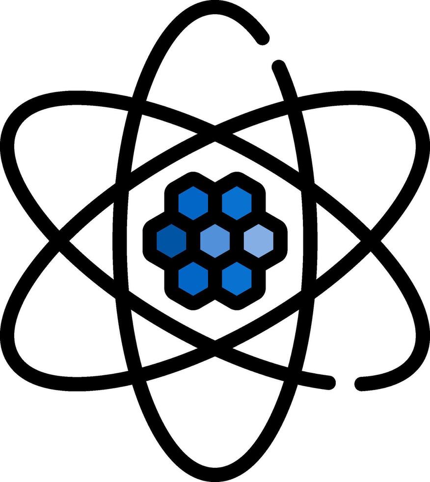 A blue and black atom with a hexagon in the center vector