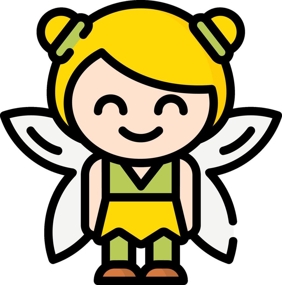 A cartoon fairy with a yellow dress and green wings vector