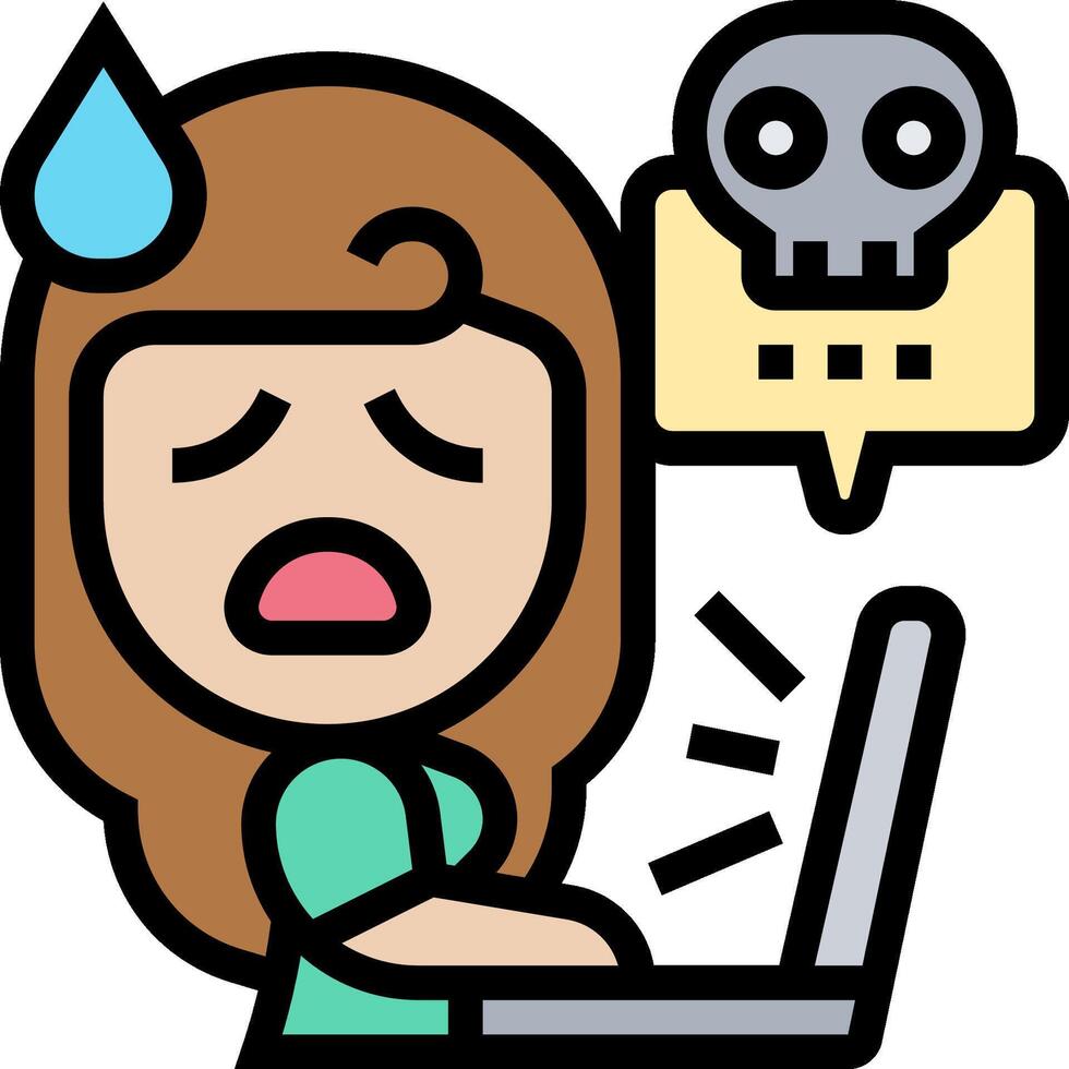 A woman is using a laptop computer with a skull on it vector