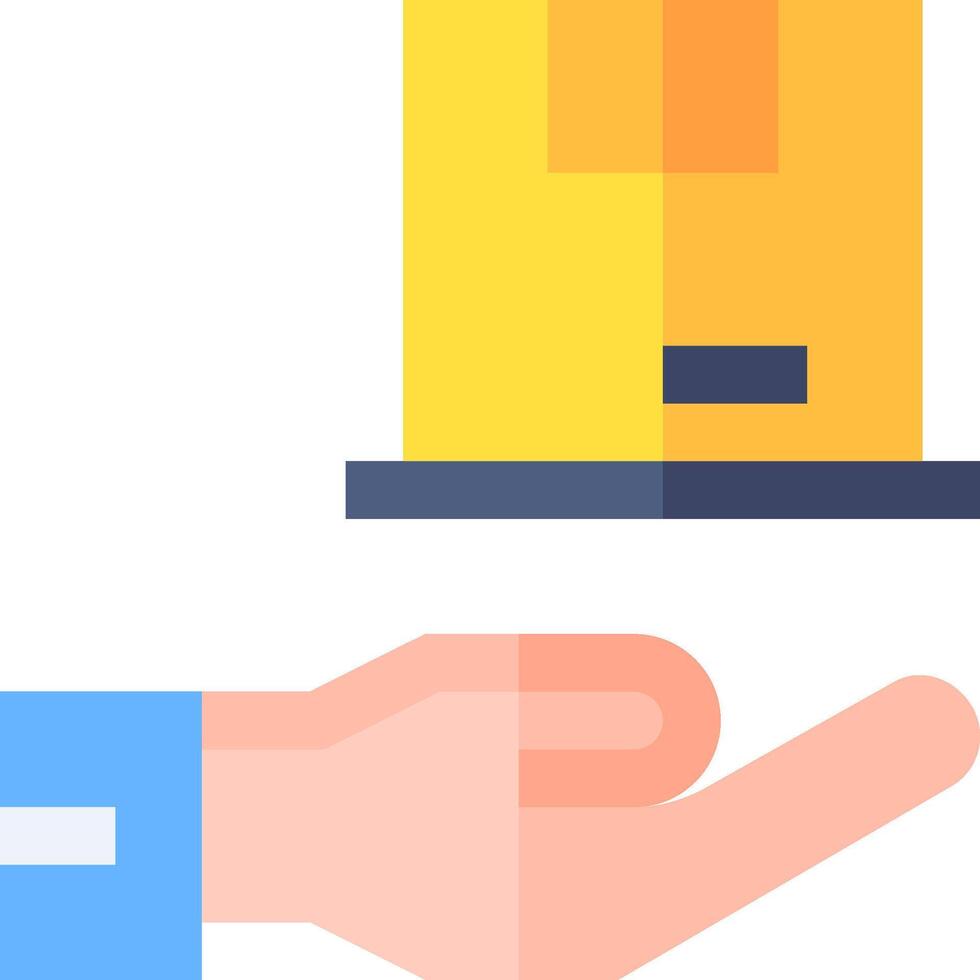 A hand holding a yellow box with a hand reaching out to it vector