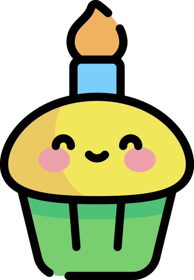 A cartoon cupcake with a candle on top vector