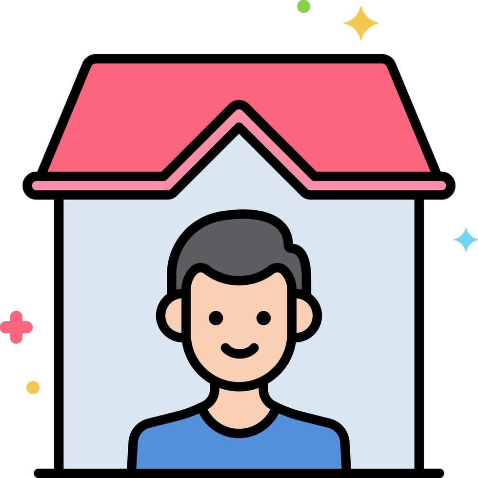 A man is inside a house with a pink roof vector