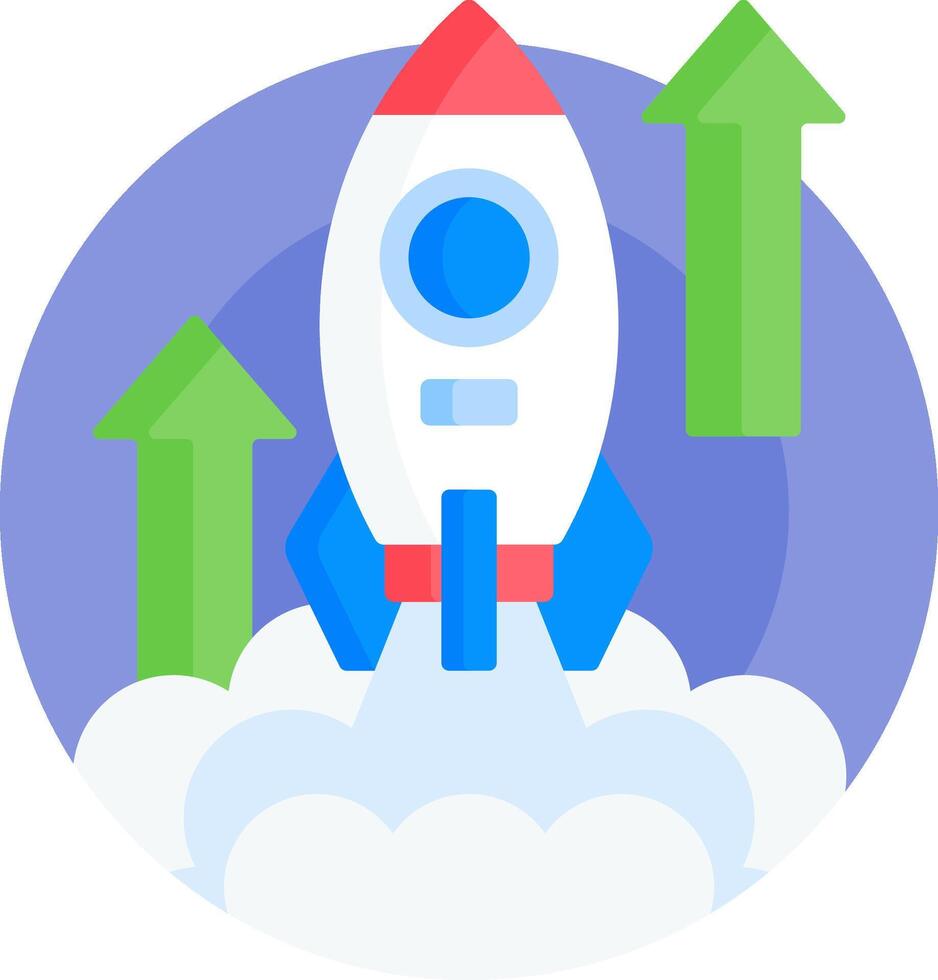 A rocket is flying through the air with arrows pointing up vector