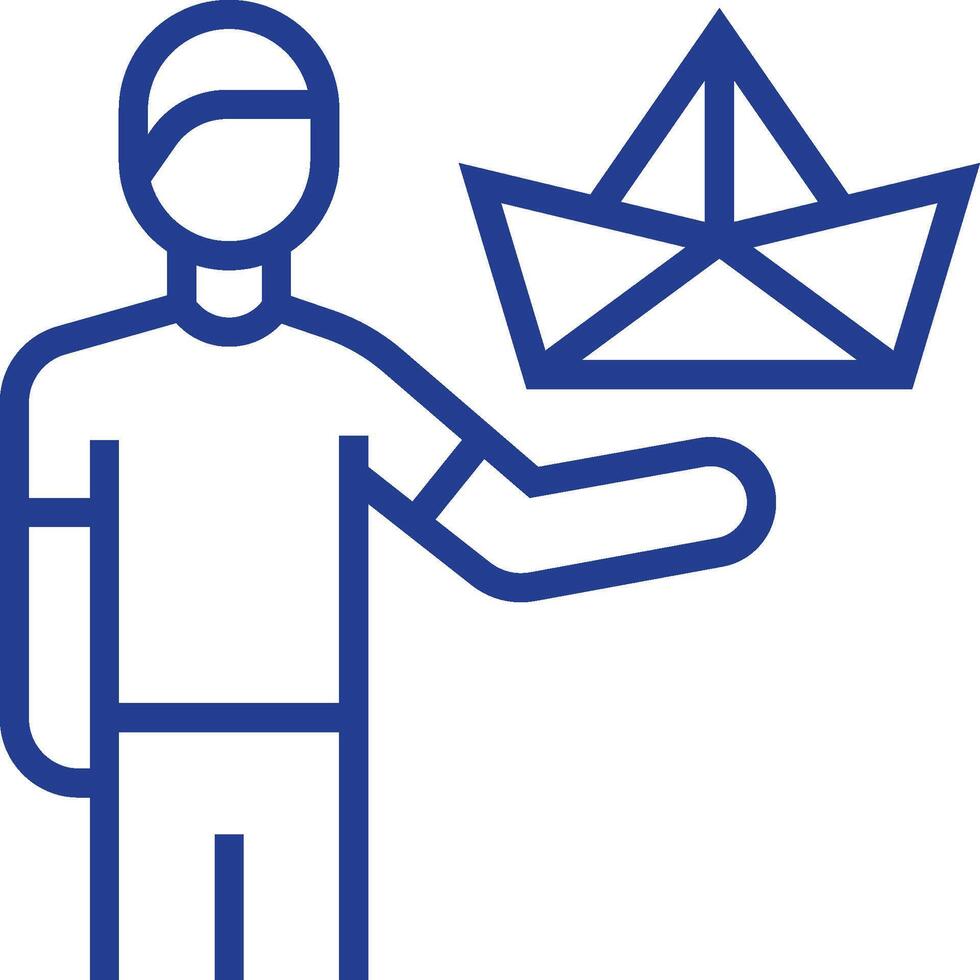 A man holding a paper boat icon vector