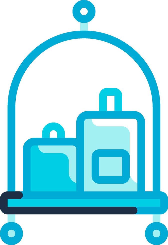 A blue luggage cart with two suitcases on it vector