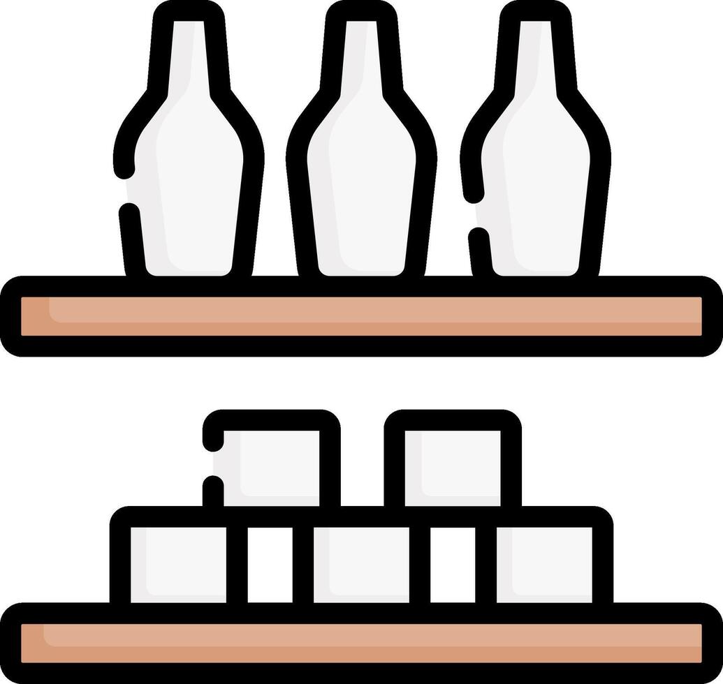 Shelves with bottles and ice cubes vector