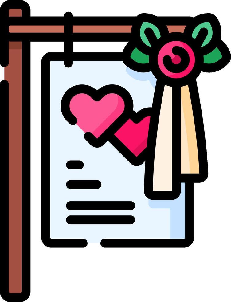 A wedding certificate hanging on a sign vector