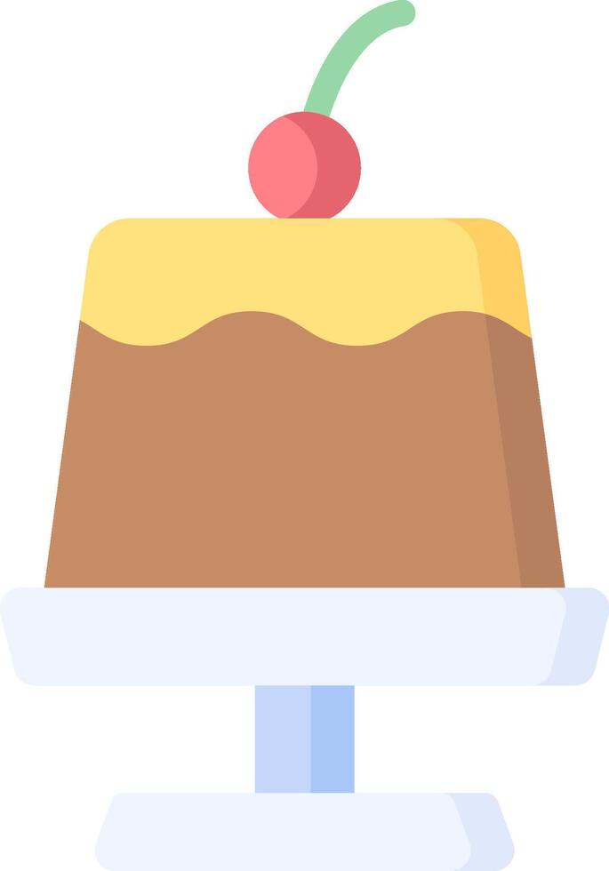 Cake with cherry on top on a white plate vector