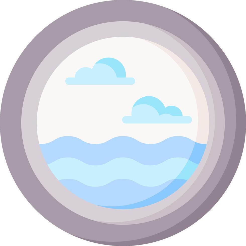 A porthole view of the ocean with clouds vector