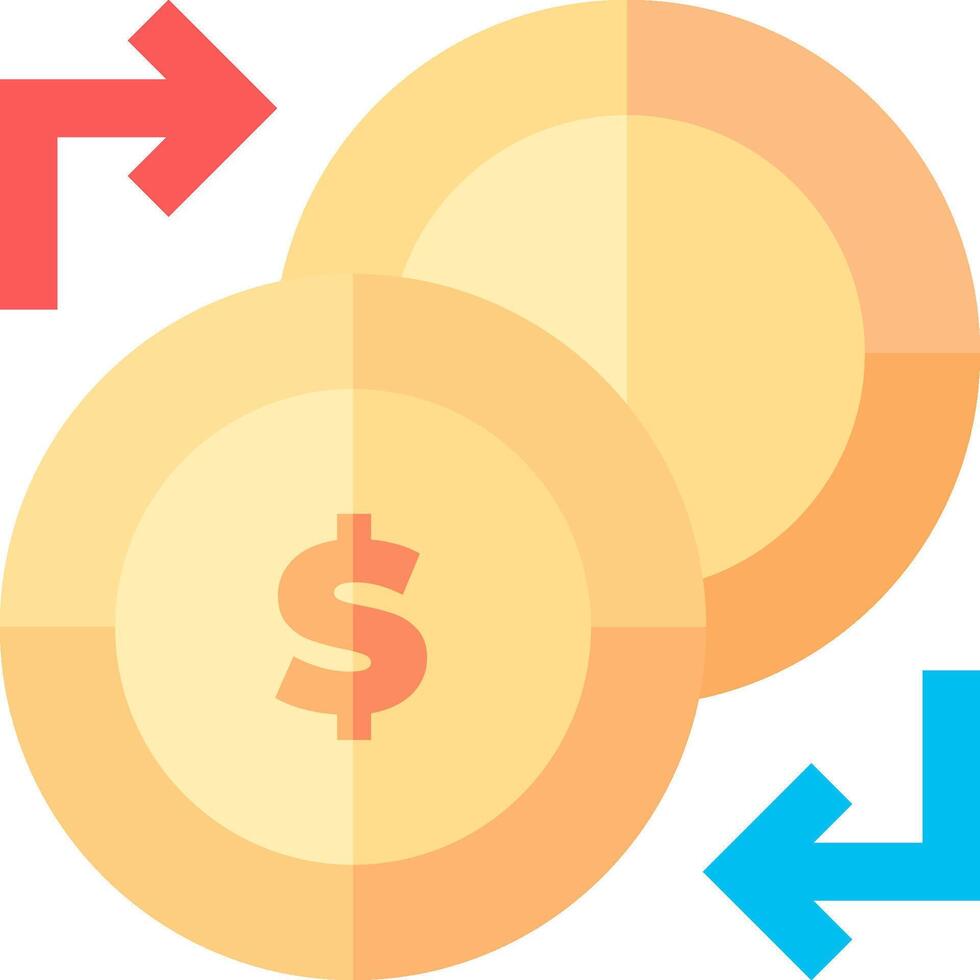 Two coins with arrows pointing to the right and left vector