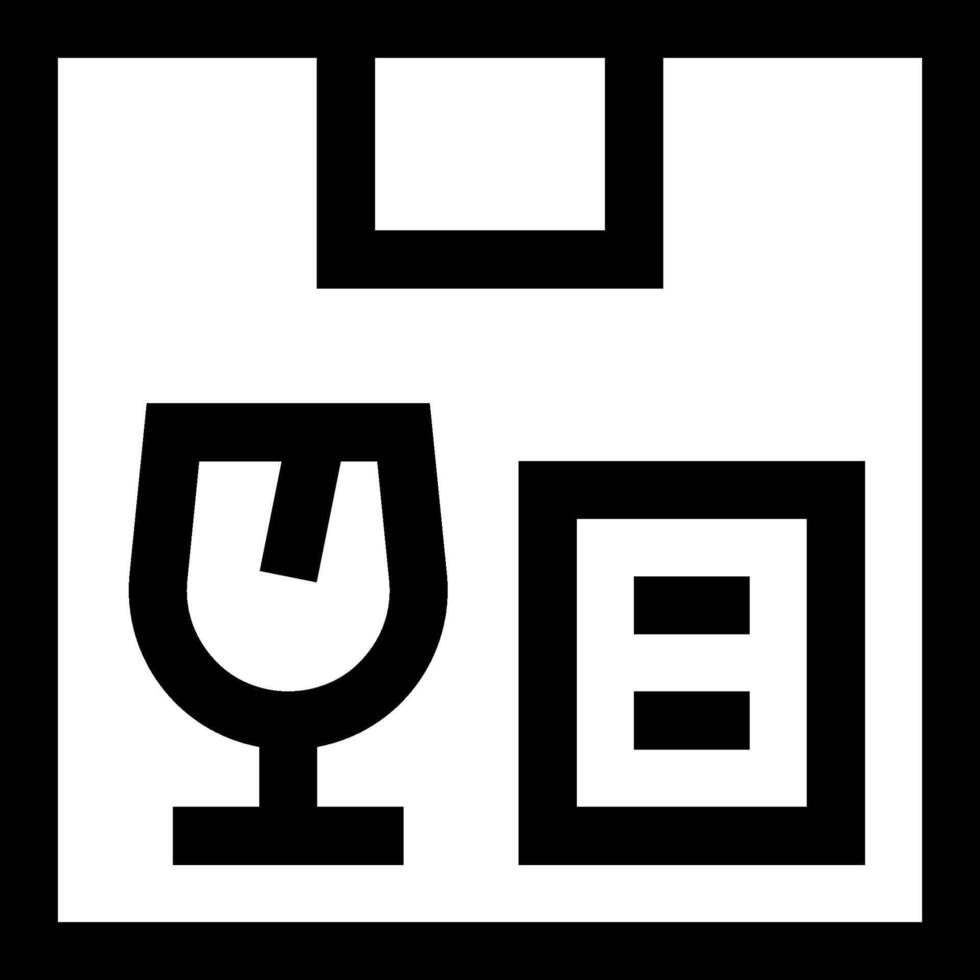 A black and white icon of a wine glass and a box vector