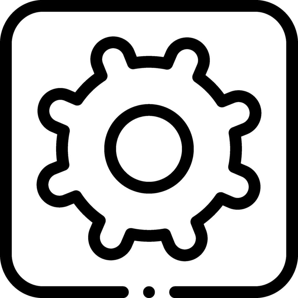 A black and white icon of a gear wheel vector