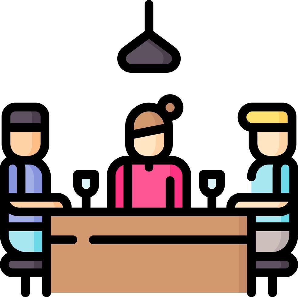 People at a table with wine glasses and a bottle of wine vector