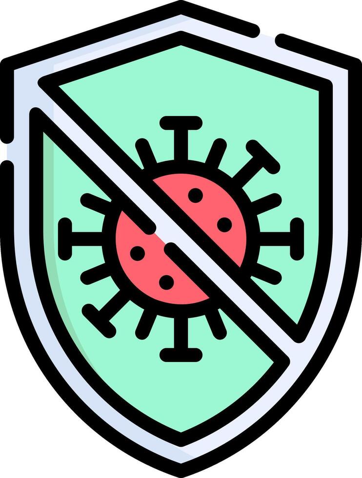 A shield with a red virus on it vector