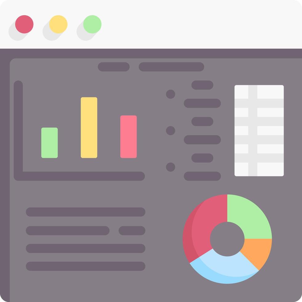 A flat icon of a dashboard with a pie chart and bar graph vector