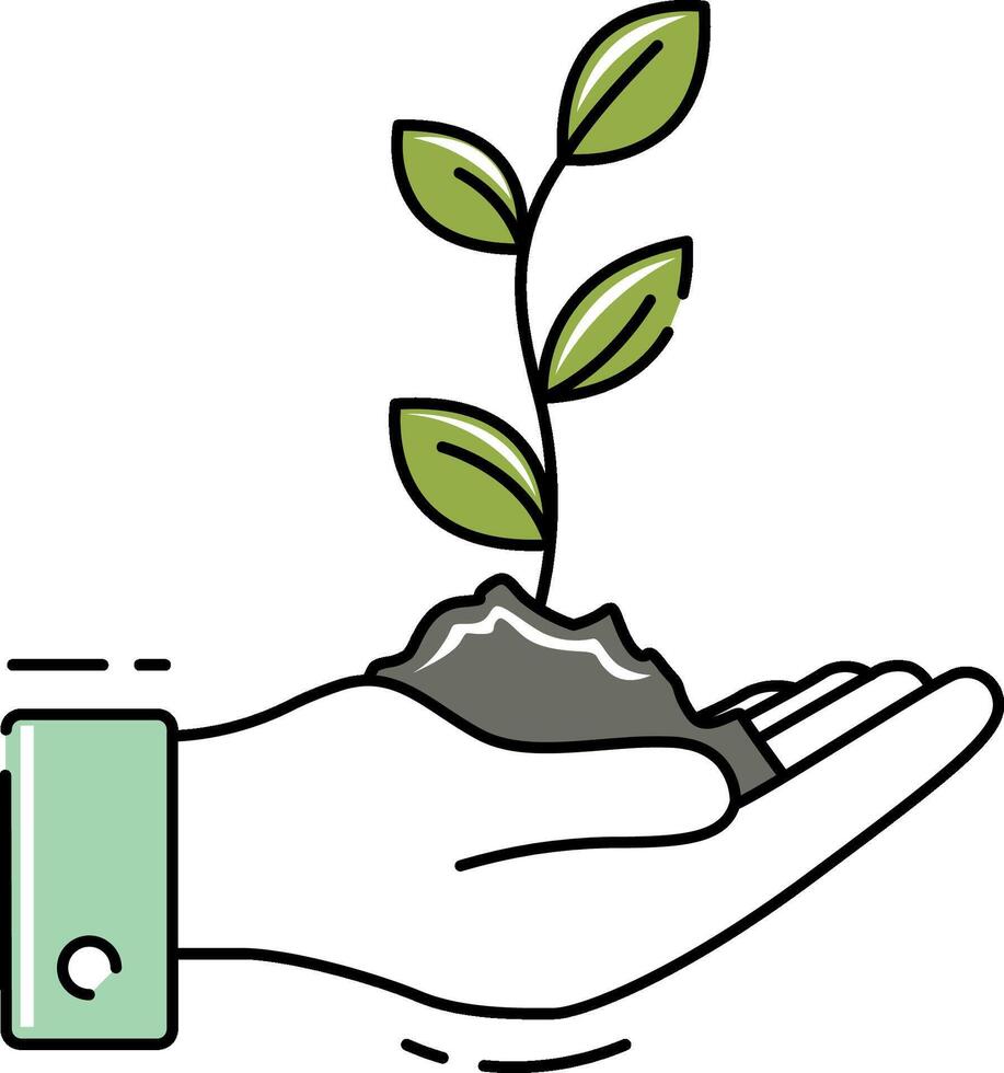 Hand holding plant with soil and green leaves 50123211 vector art at