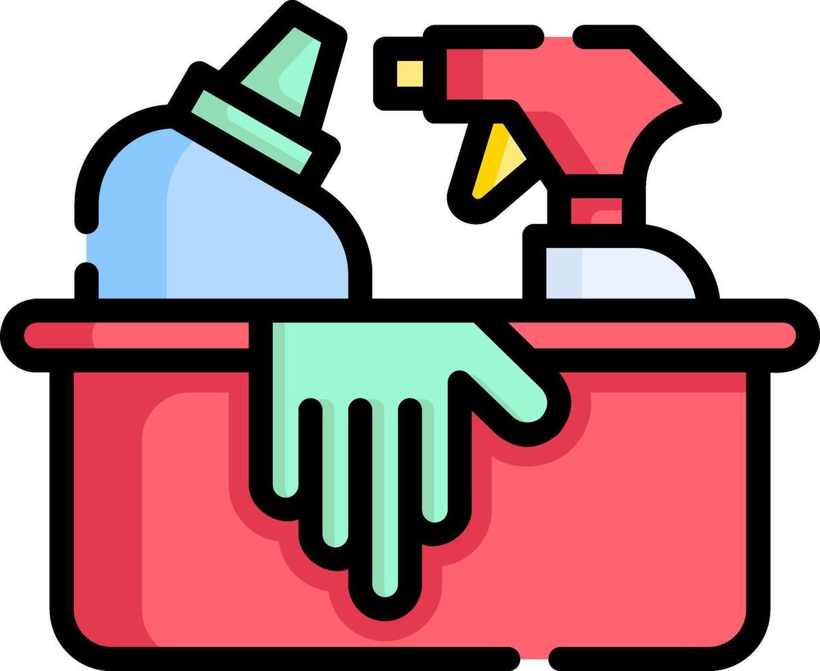 A red box with a spray bottle and gloves vector