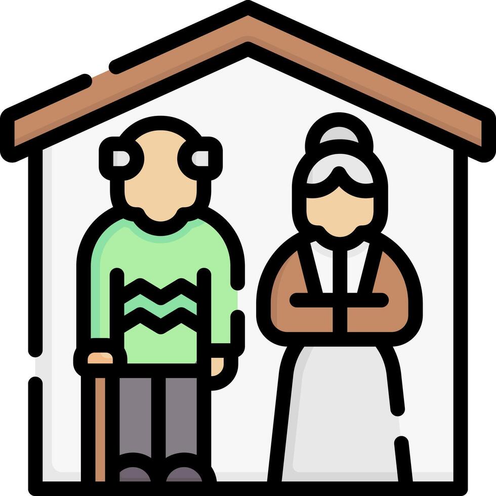 An elderly couple in front of a house vector