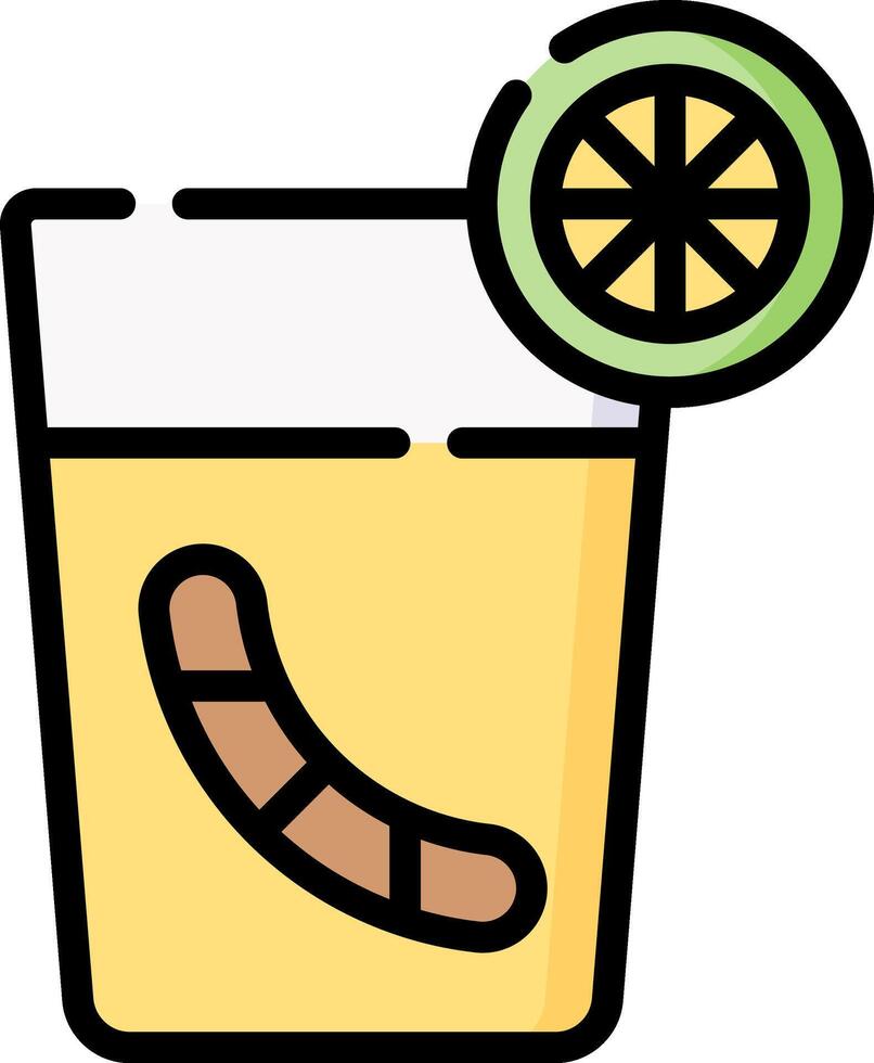 A drink with a slice of lemon and sausage vector