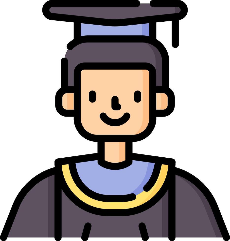A graduate icon with a black hat and graduation gown vector