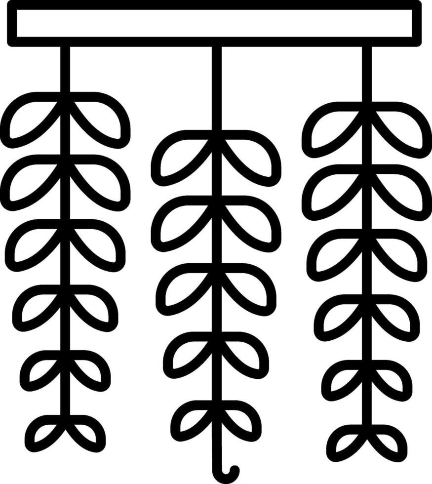 A black and white illustration of a hanging plant vector