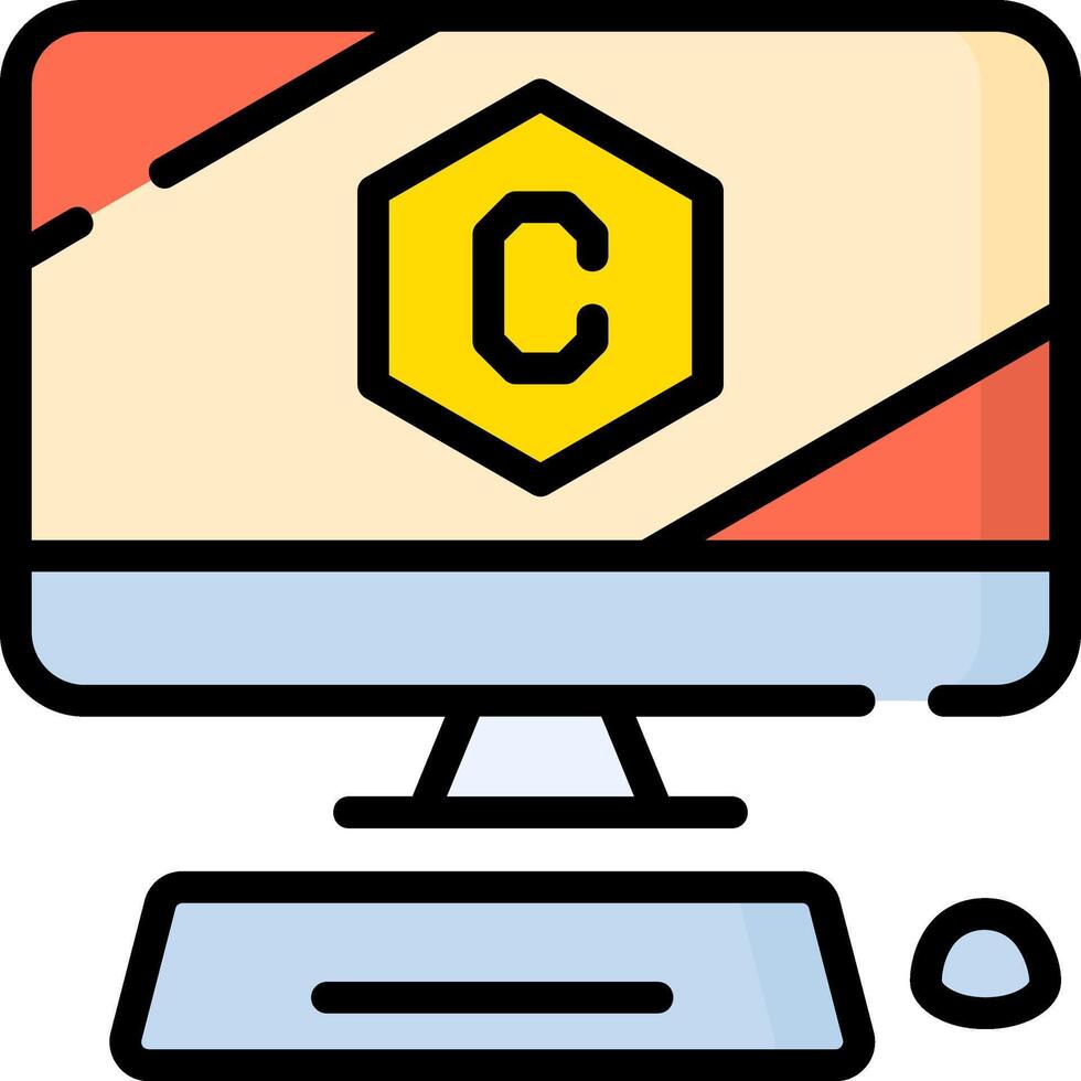 A computer monitor with a yellow and orange hexagon on it vector