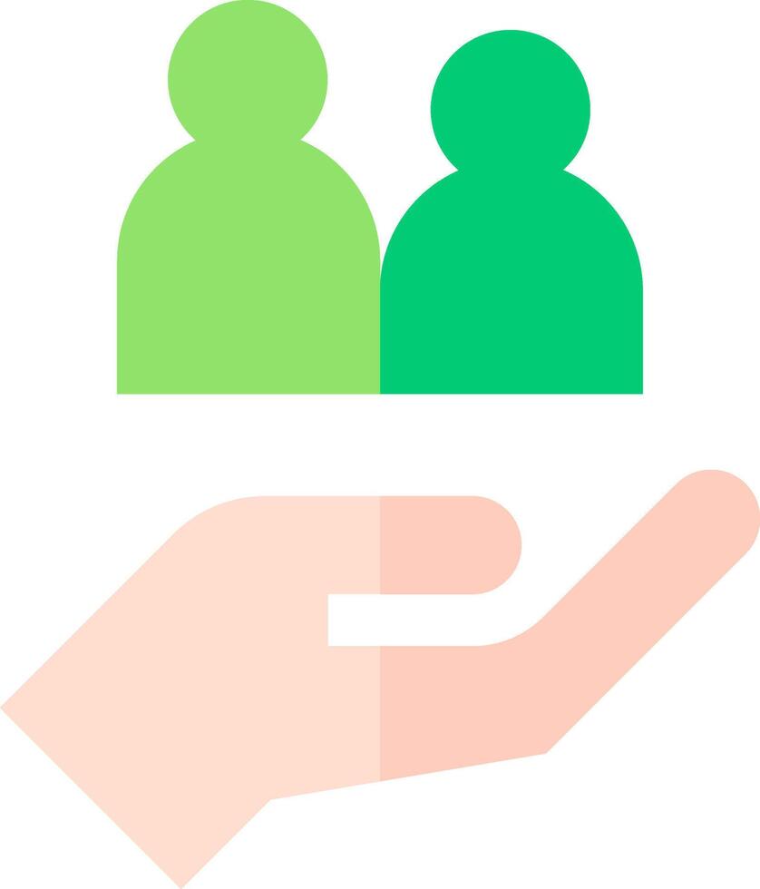 A hand holding a green person and a hand holding a green person vector