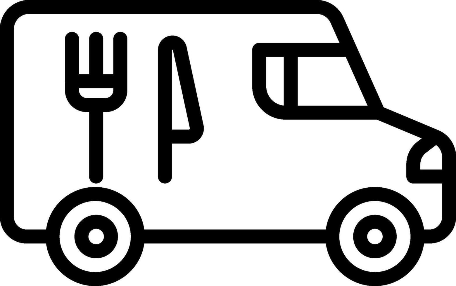 A black and white image of a food truck with fork and knife vector