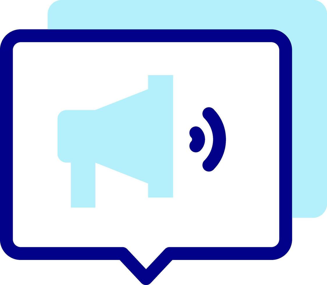 A blue megaphone icon with a speech bubble vector