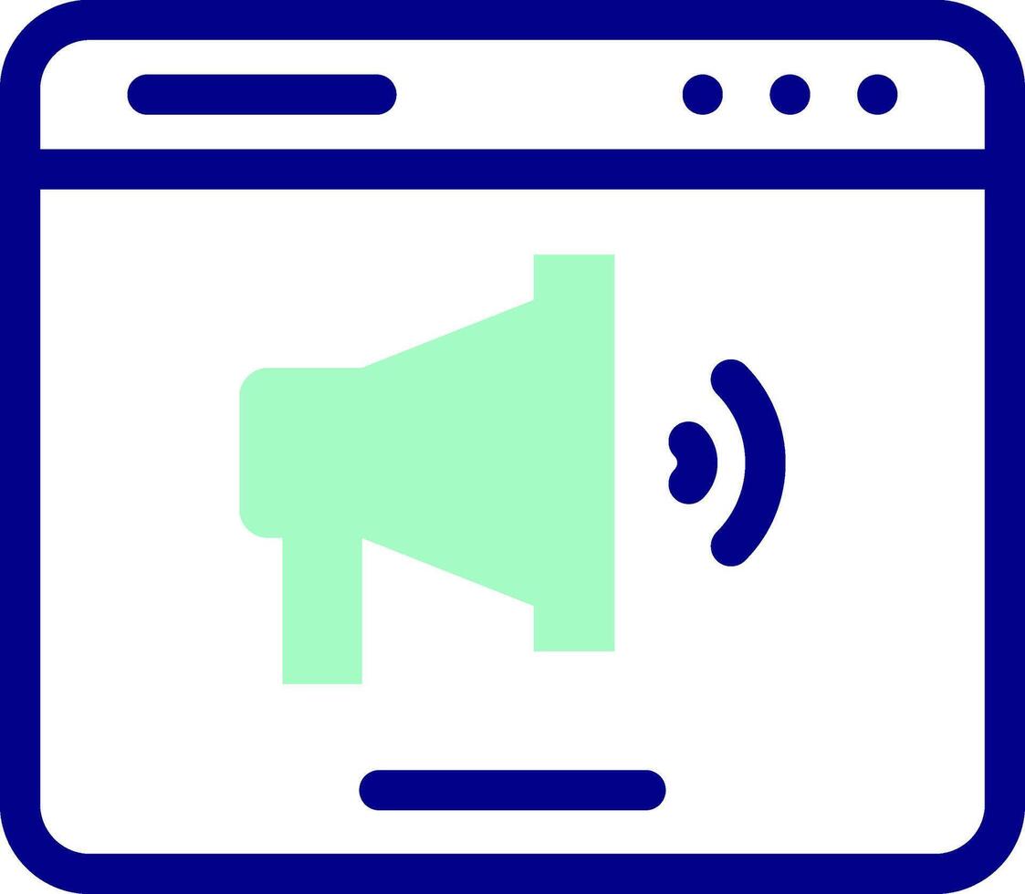 A blue and green megaphone icon on a computer screen vector