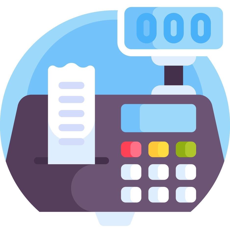 A cash register with a paper receipt and a clock vector