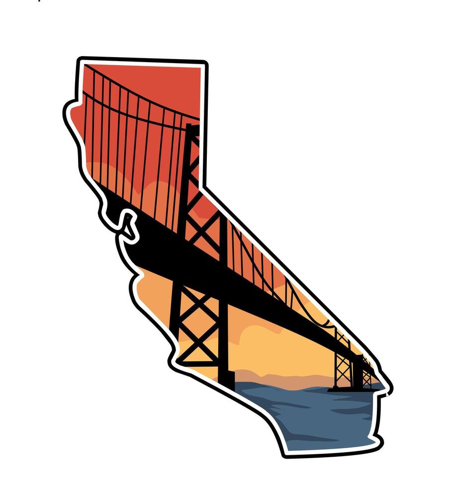 California Bridge Sunset Silhouette - Iconic Landmark Illustration vector